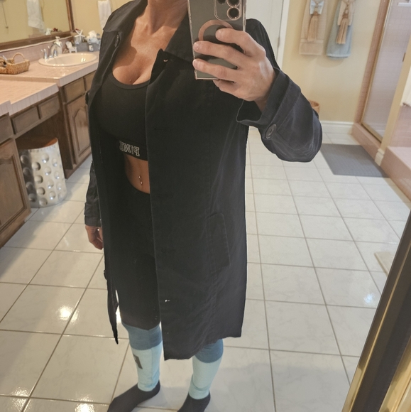 OBT Womens Large Black Old Navy Trench Coat - Picture 10 of 13